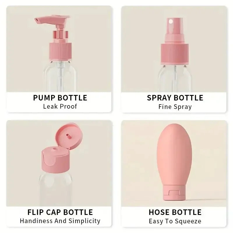 11pcs Travel Bottles Set With Storage Bag Travel Size Empty Liquid Cream Lotion Containers Fine Mist Spray Bottle Squeeze Tubes